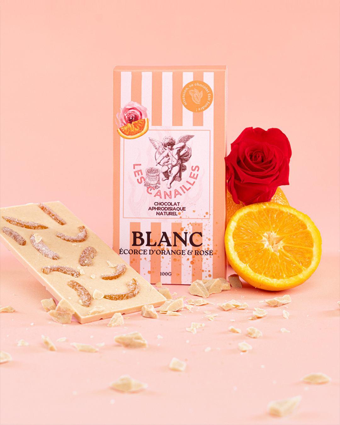 Chocolat blanc- écorce d'orange et rose